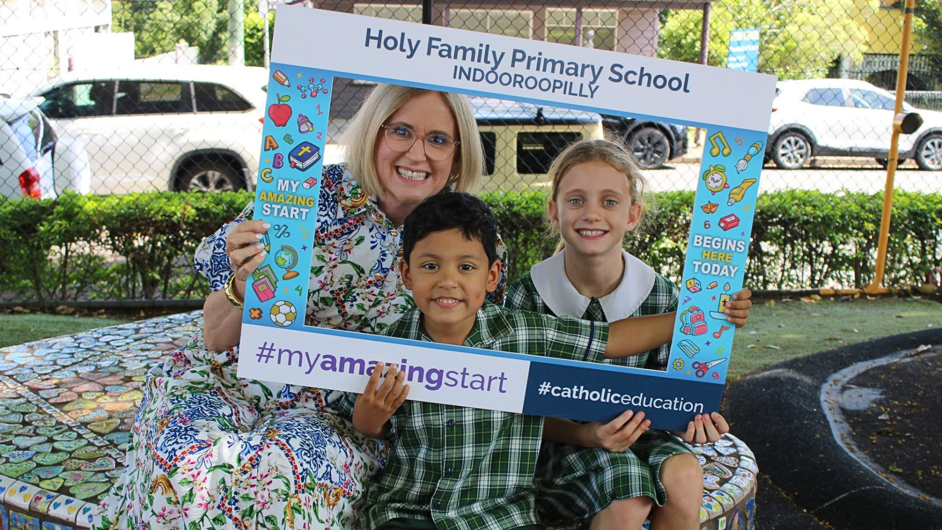 Photo of Theresa and two current students